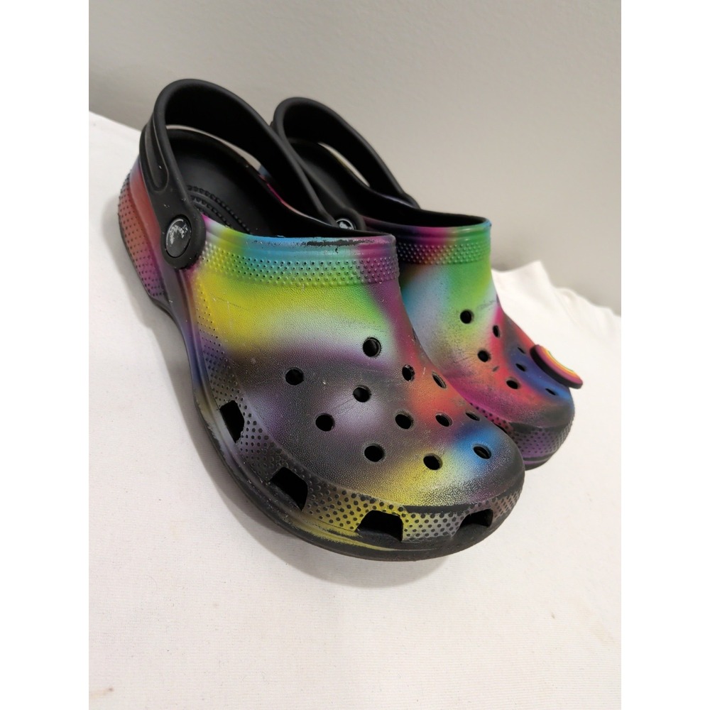 Crocs Classic Rainbow Tie Dye Colorful Clogs Multicolor Kids Size J2